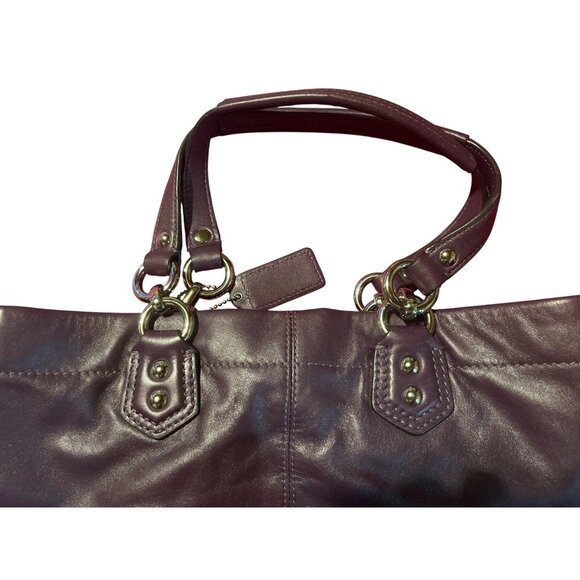 Nice Rare Coach Purse Ashley Gathered Leather Satchel Plum Purple #F19425 - Picture 4 of 12